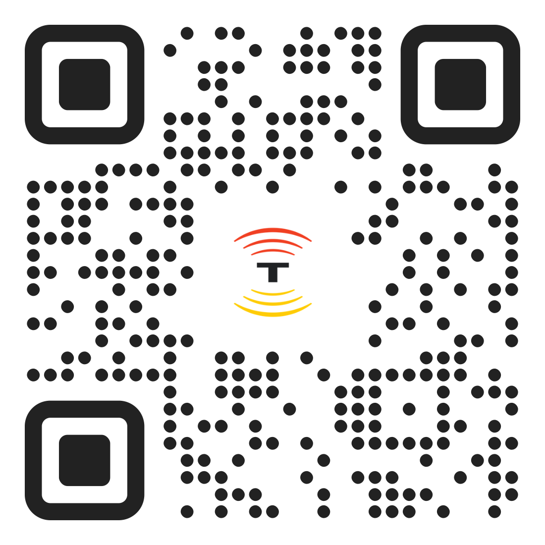 An animated tracker QR Code with the logo in the middle